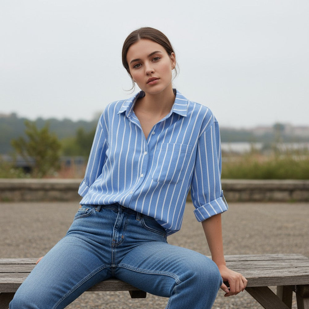 Autumn Loose Striped Commuter Shirt-Bon Voyage Vintage