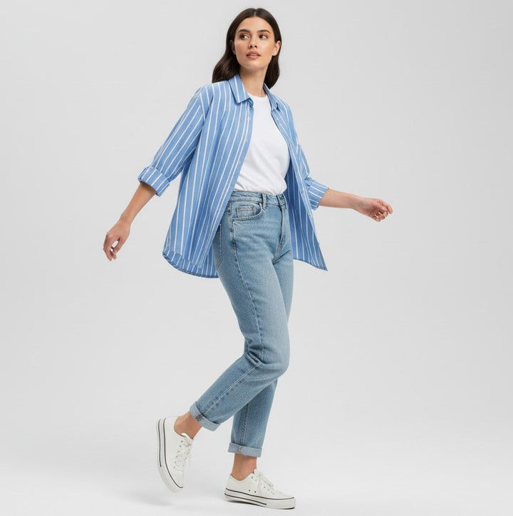 Autumn Loose Striped Commuter Shirt-Bon Voyage Vintage