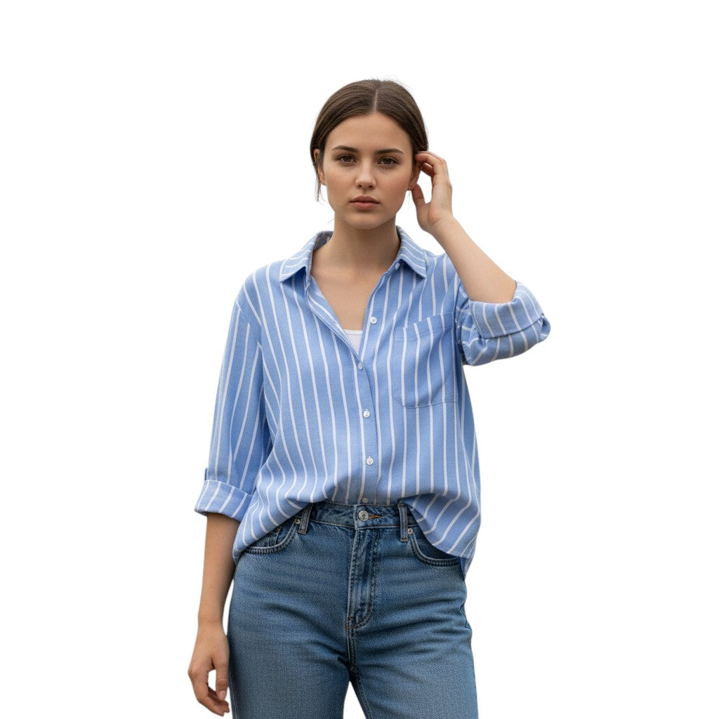 Autumn Loose Striped Commuter Shirt-Bon Voyage Vintage