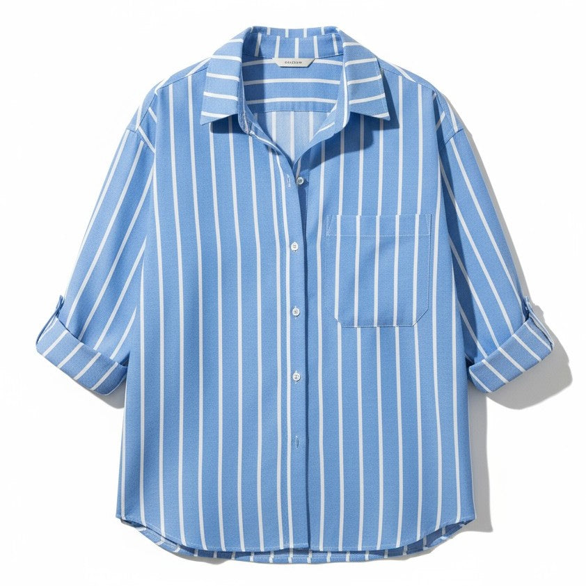 Autumn Loose Striped Commuter Shirt-Bon Voyage Vintage