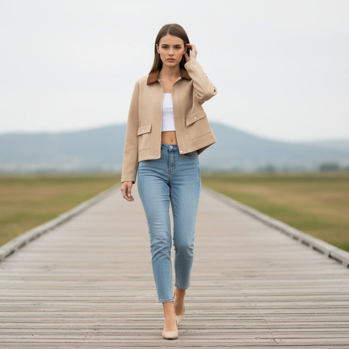 Autumn & Winter Short Contrast Collar Jacket-Bon Voyage Vintage