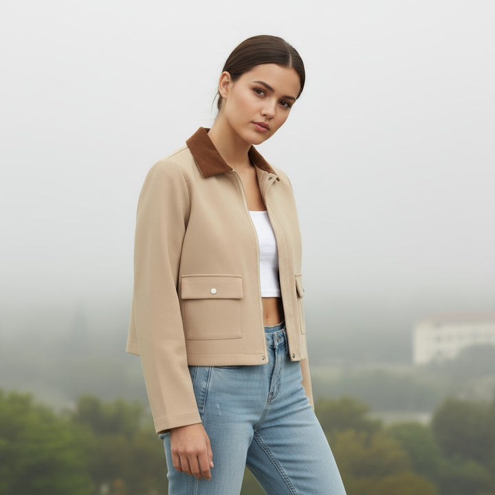 Autumn & Winter Short Contrast Collar Jacket-Bon Voyage Vintage