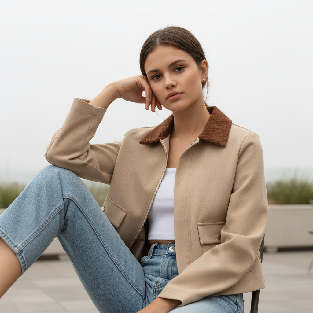 Autumn & Winter Short Contrast Collar Jacket-Bon Voyage Vintage