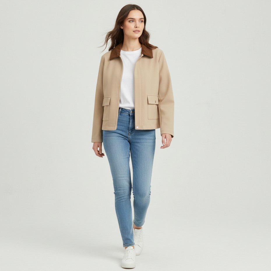 Autumn & Winter Short Contrast Collar Jacket-Bon Voyage Vintage