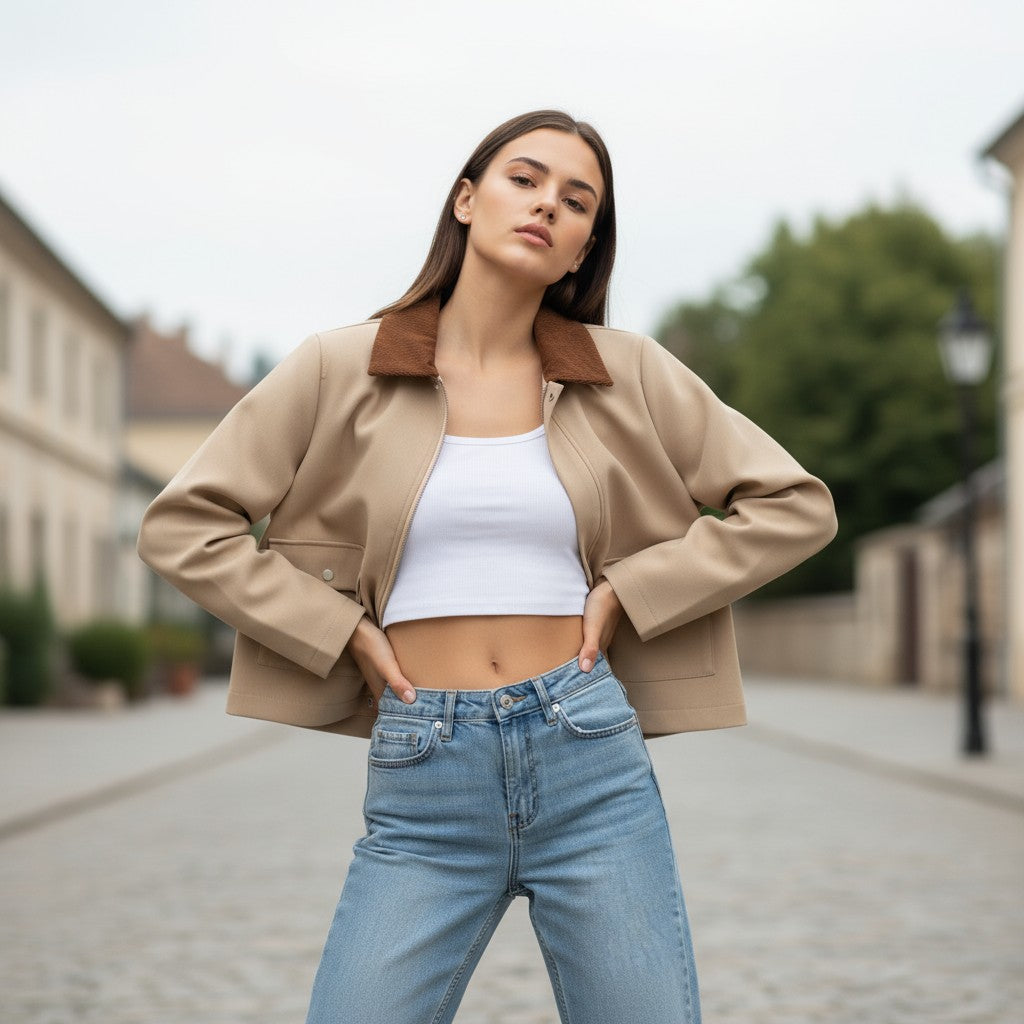 Autumn & Winter Short Contrast Collar Jacket-Bon Voyage Vintage