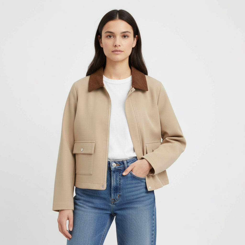 Autumn & Winter Short Contrast Collar Jacket-Bon Voyage Vintage