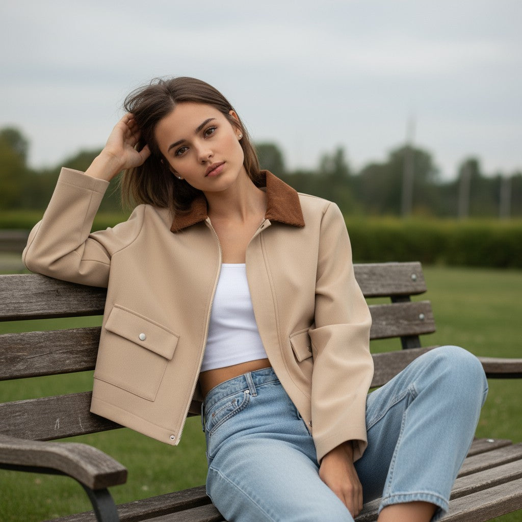 Autumn & Winter Short Contrast Collar Jacket-Bon Voyage Vintage