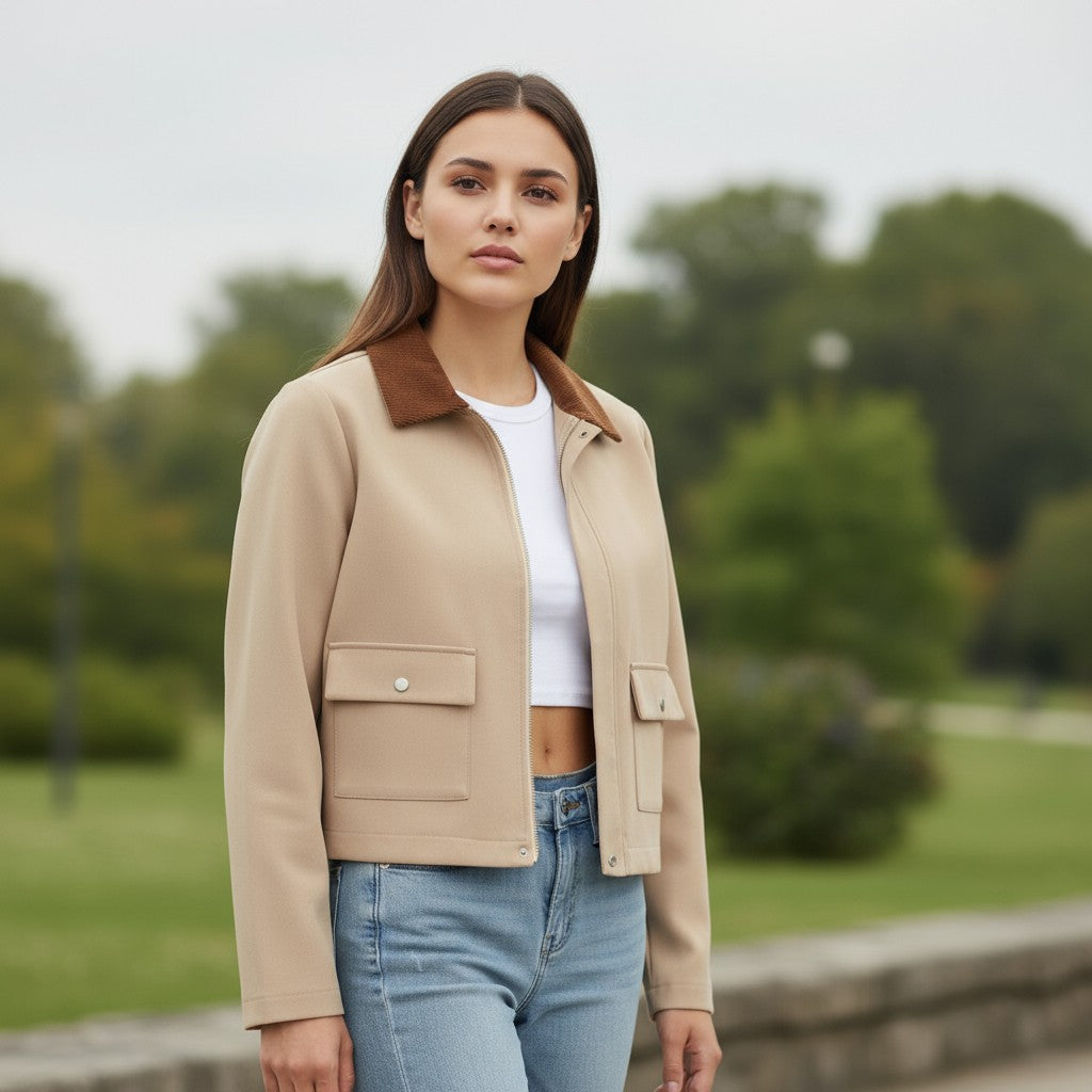 Autumn & Winter Short Contrast Collar Jacket-Bon Voyage Vintage