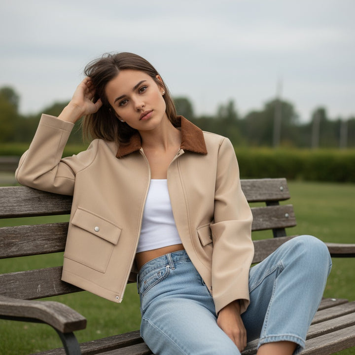 Autumn & Winter Short Contrast Collar Jacket-Bon Voyage Vintage