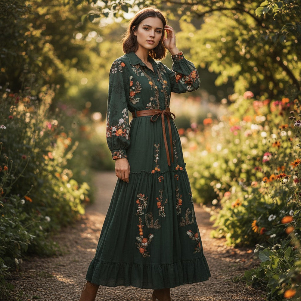 Boho Floral Fall Maxi Dress-Bon Voyage Vintage