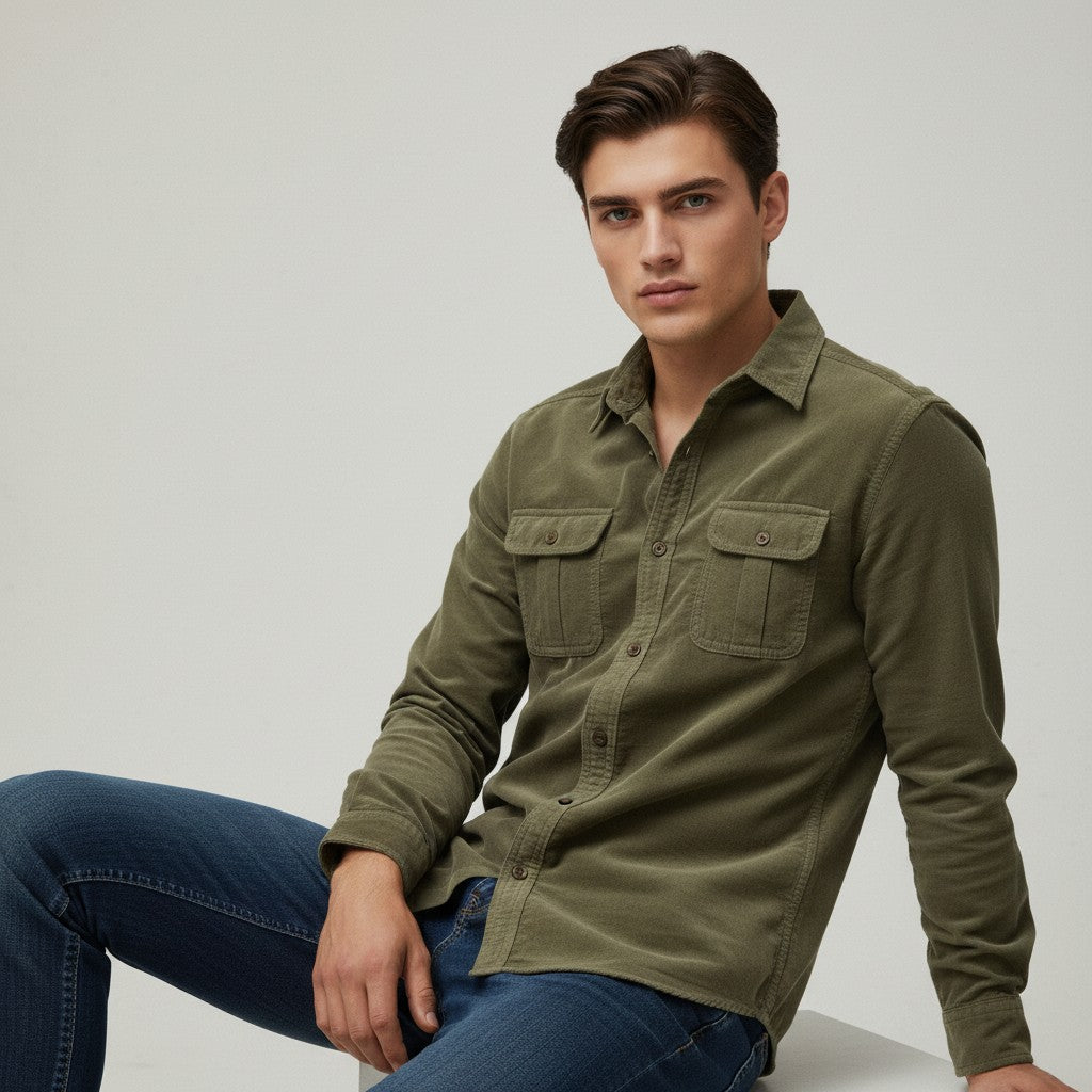 Bon Voyage Vintage Corduroy Long-Sleeve Casual Shirt for Autumn-Bon Voyage Vintage
