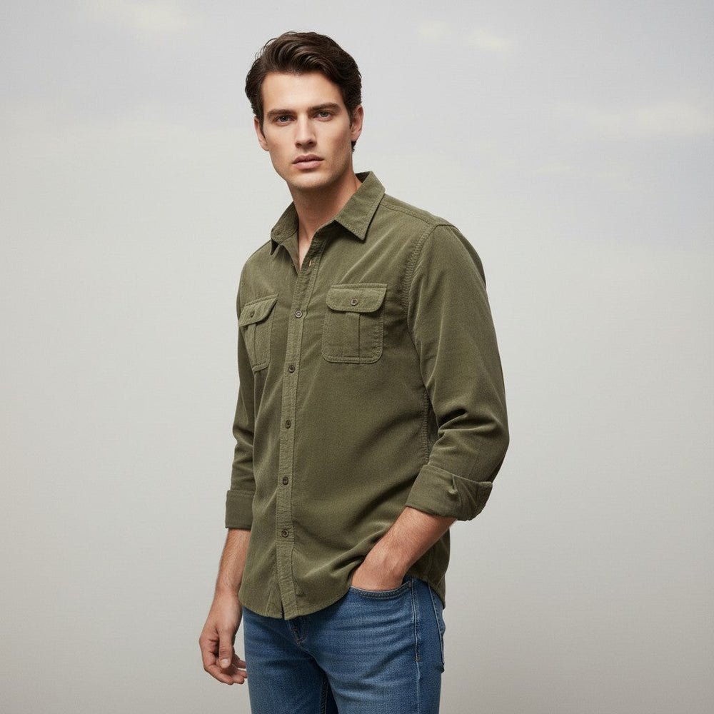 Bon Voyage Vintage Corduroy Long-Sleeve Casual Shirt for Autumn-Bon Voyage Vintage