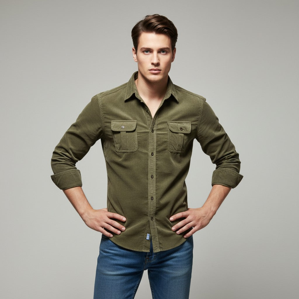 Bon Voyage Vintage Corduroy Long-Sleeve Casual Shirt for Autumn-Bon Voyage Vintage