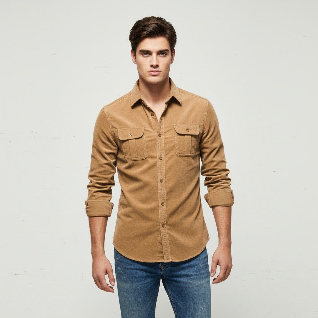 Bon Voyage Vintage Corduroy Long-Sleeve Casual Shirt for Autumn-Bon Voyage Vintage