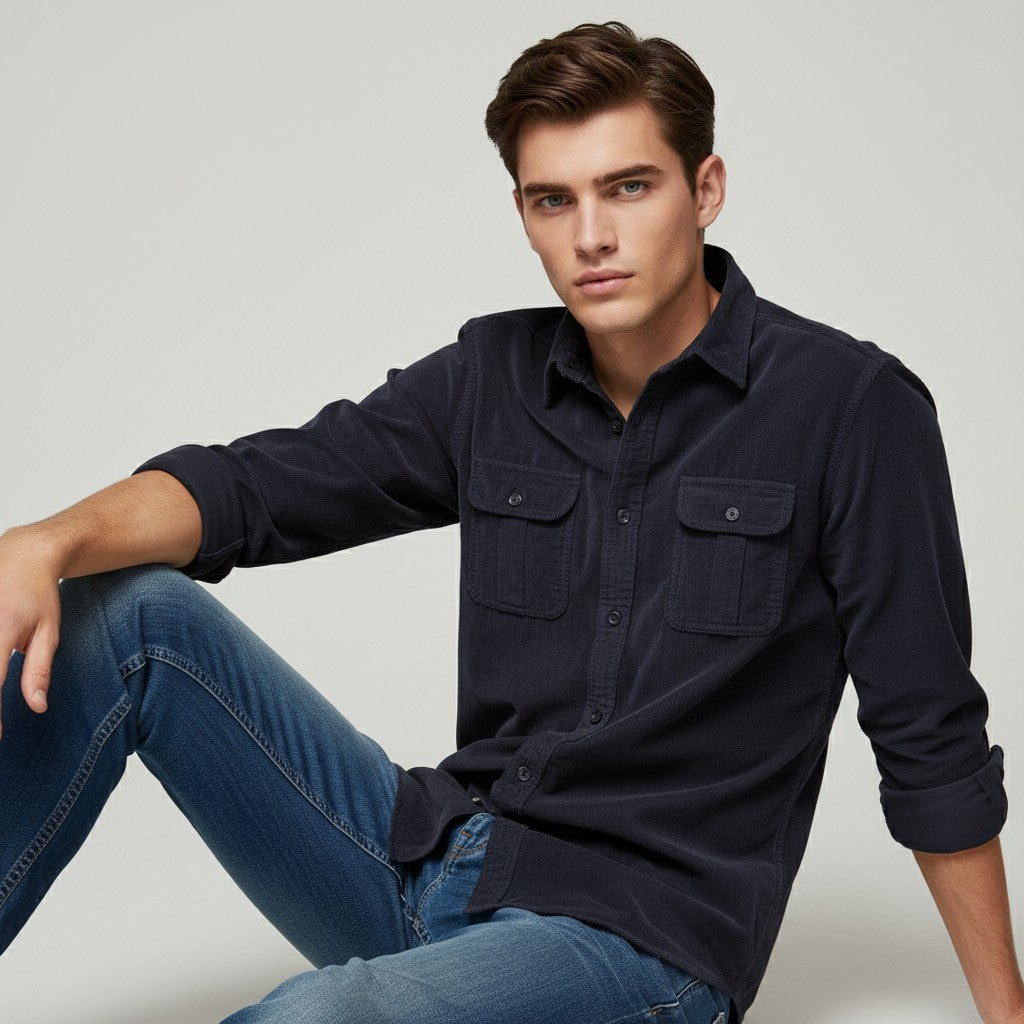 Bon Voyage Vintage Corduroy Long-Sleeve Casual Shirt for Autumn-Bon Voyage Vintage