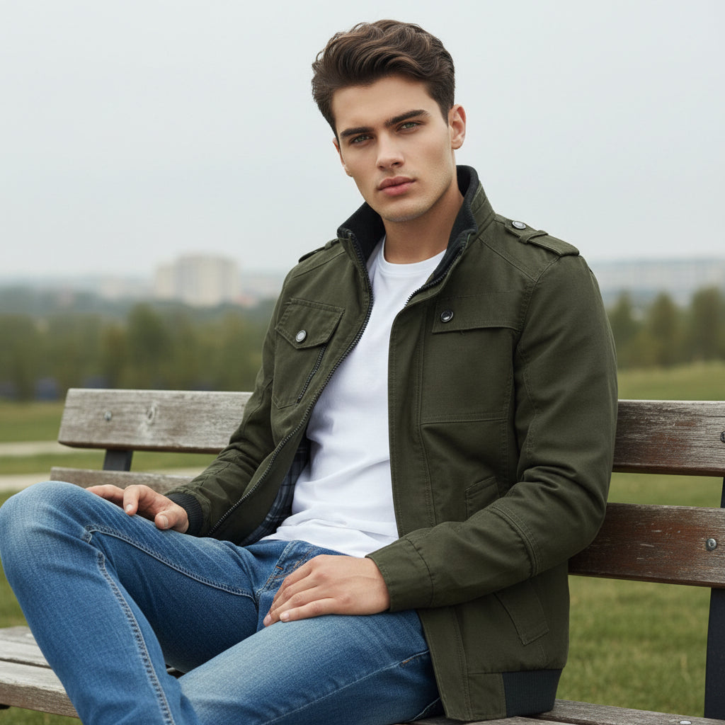 Bon Voyage Vintage - Men’s Stand Collar Autumn Jacket-Bon Voyage Vintage