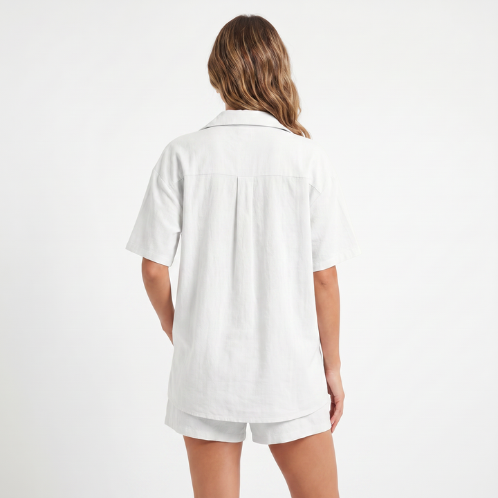 Button Down Shirt and Drawstring Shorts Two Piece Set-Bon Voyage Vintage