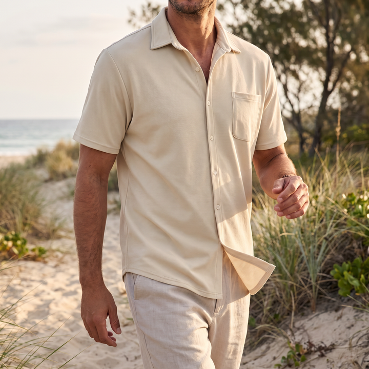 Casual Short Sleeve Button-Up Shirt For Men-Bon Voyage Vintage