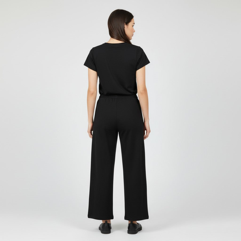 Casual Two-Piece Pants Suit with Round Neck and Pocket-Bon Voyage Vintage
