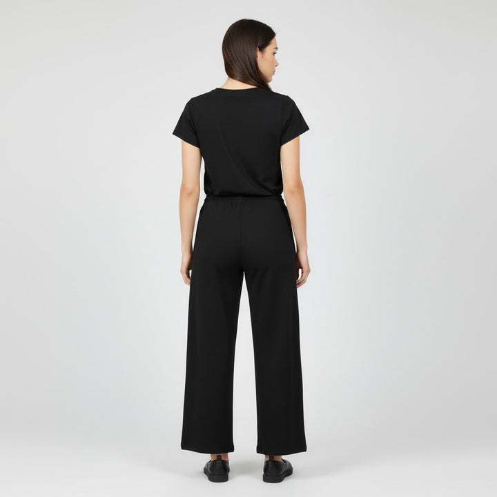 Casual Two-Piece Pants Suit with Round Neck and Pocket-Bon Voyage Vintage