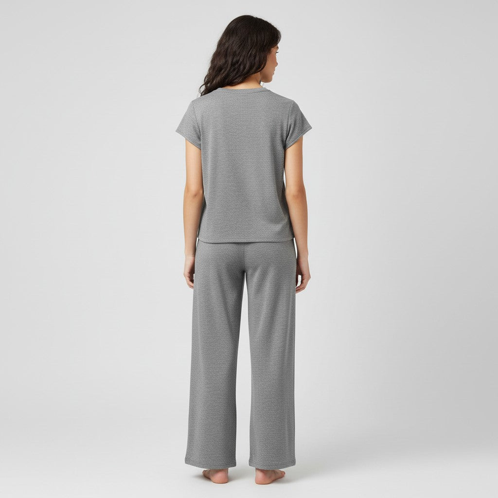 Casual Two-Piece Pants Suit with Round Neck and Pocket-Bon Voyage Vintage