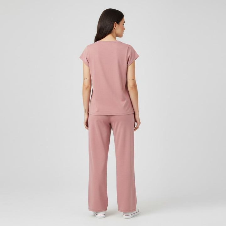 Casual Two-Piece Pants Suit with Round Neck and Pocket-Bon Voyage Vintage