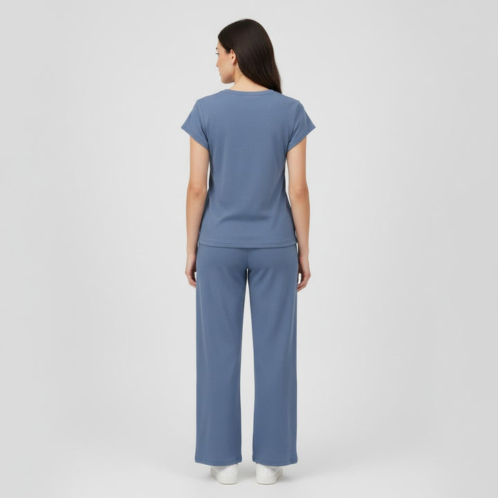 Casual Two-Piece Pants Suit with Round Neck and Pocket-Bon Voyage Vintage