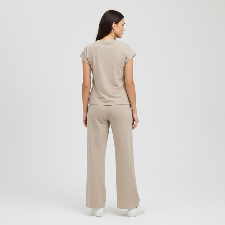 Casual Two-Piece Pants Suit with Round Neck and Pocket-Bon Voyage Vintage