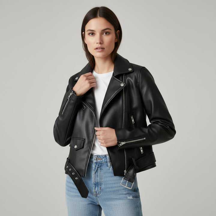 Classic Zip-Up Faux Leather Jacket-Bon Voyage Vintage