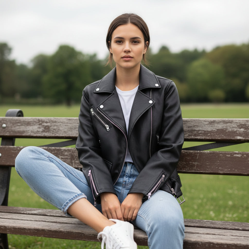 Classic Zip-Up Faux Leather Jacket-Bon Voyage Vintage