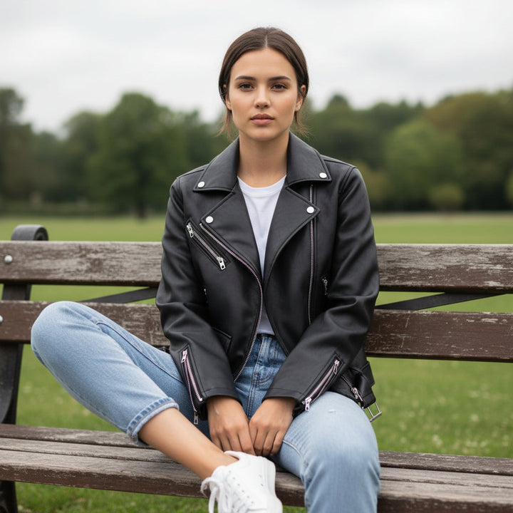 Classic Zip-Up Faux Leather Jacket-Bon Voyage Vintage