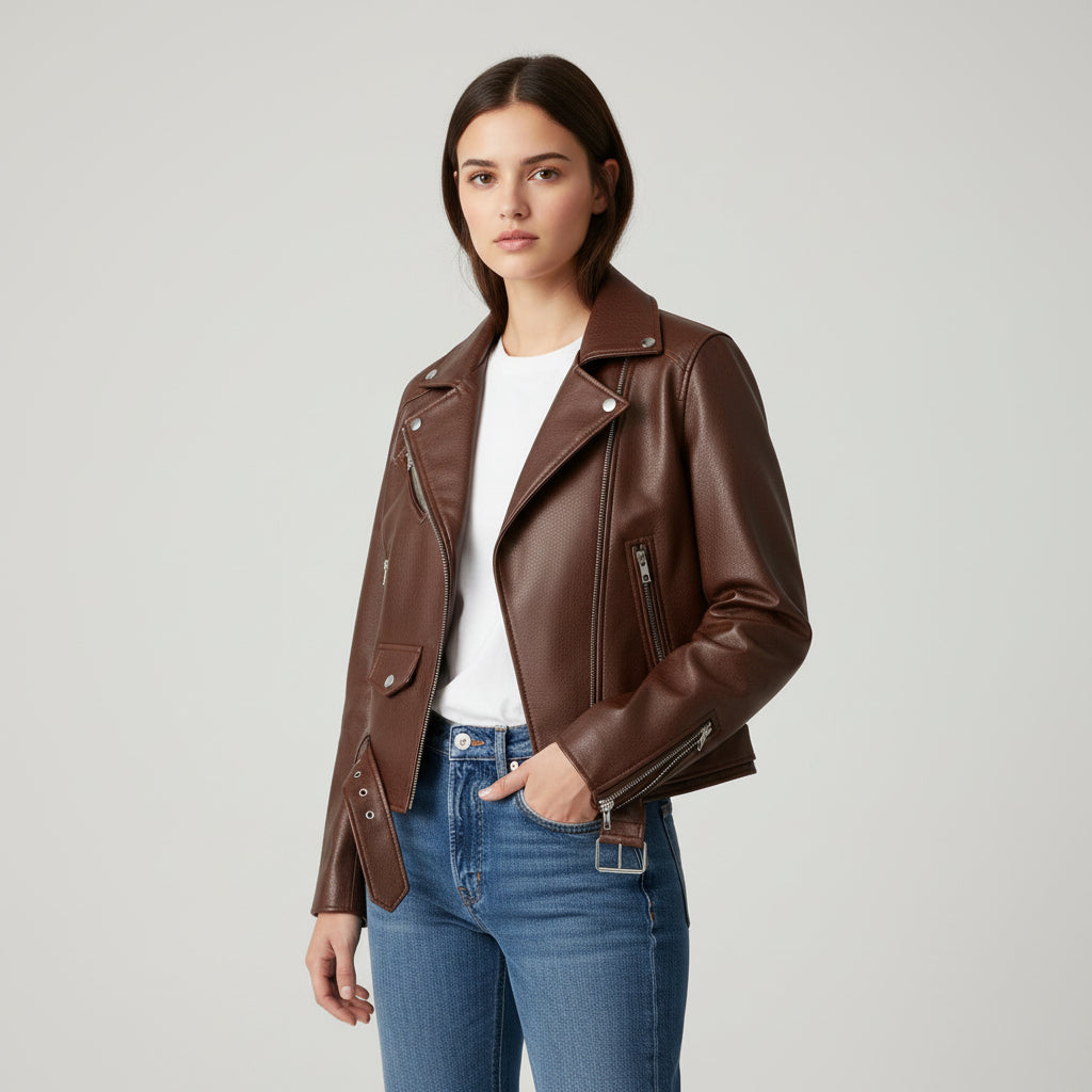 Classic Zip-Up Faux Leather Jacket-Bon Voyage Vintage