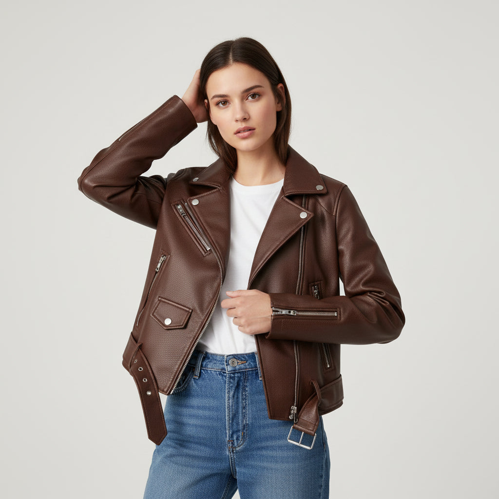 Classic Zip-Up Faux Leather Jacket-Bon Voyage Vintage