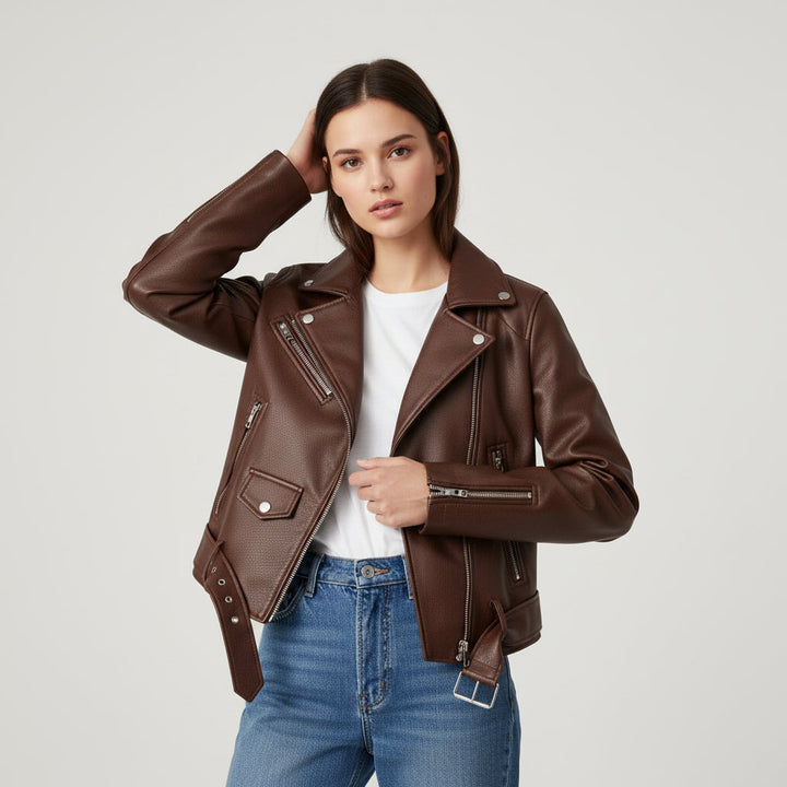 Classic Zip-Up Faux Leather Jacket-Bon Voyage Vintage