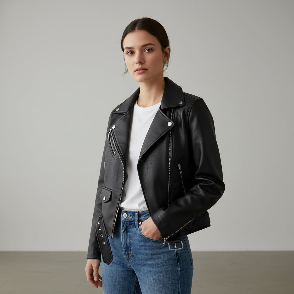 Classic Zip-Up Faux Leather Jacket-Bon Voyage Vintage