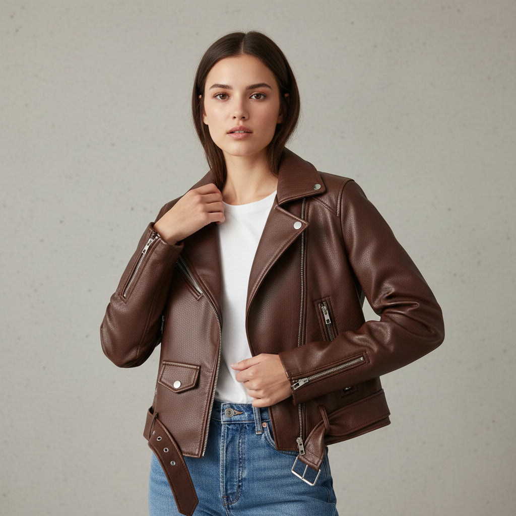 Classic Zip-Up Faux Leather Jacket-Bon Voyage Vintage