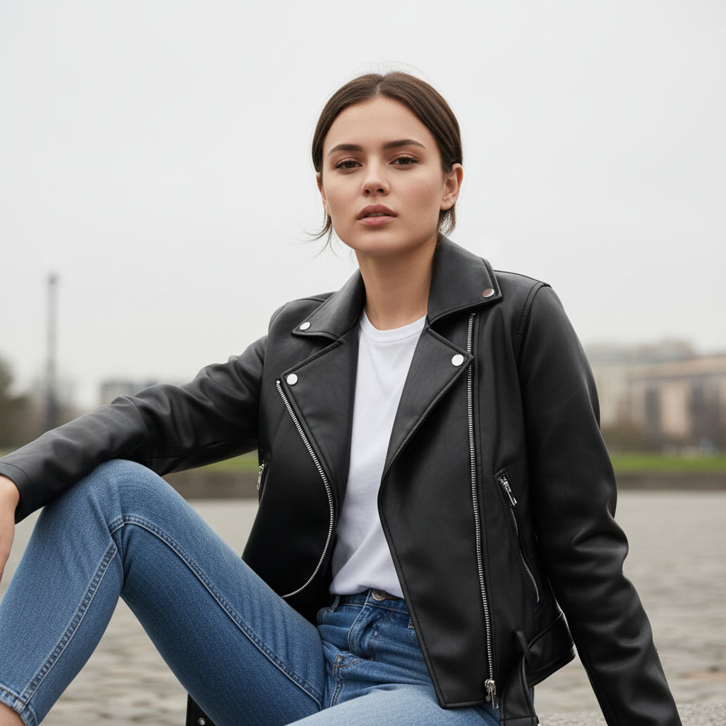 Classic Zip-Up Faux Leather Jacket-Bon Voyage Vintage