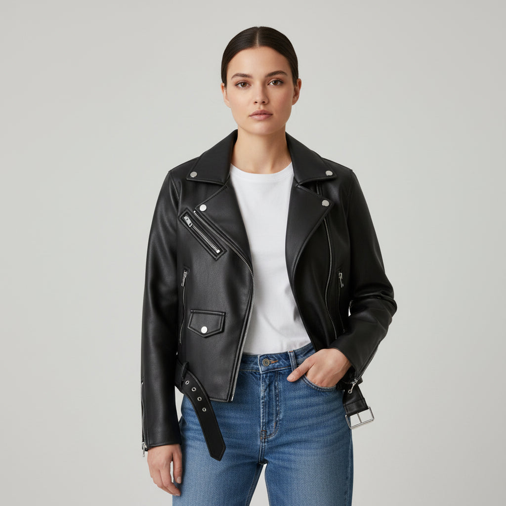 Classic Zip-Up Faux Leather Jacket-Bon Voyage Vintage