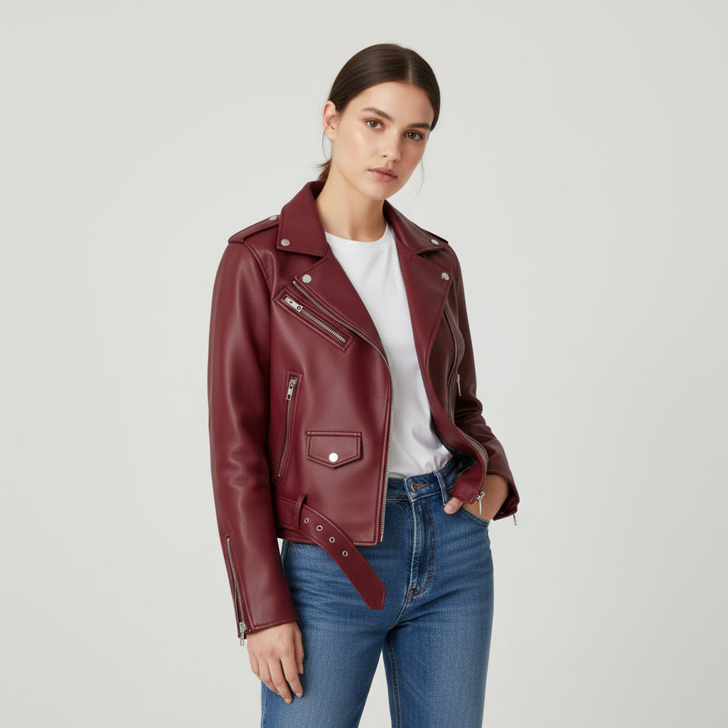 Classic Zip-Up Faux Leather Jacket-Bon Voyage Vintage