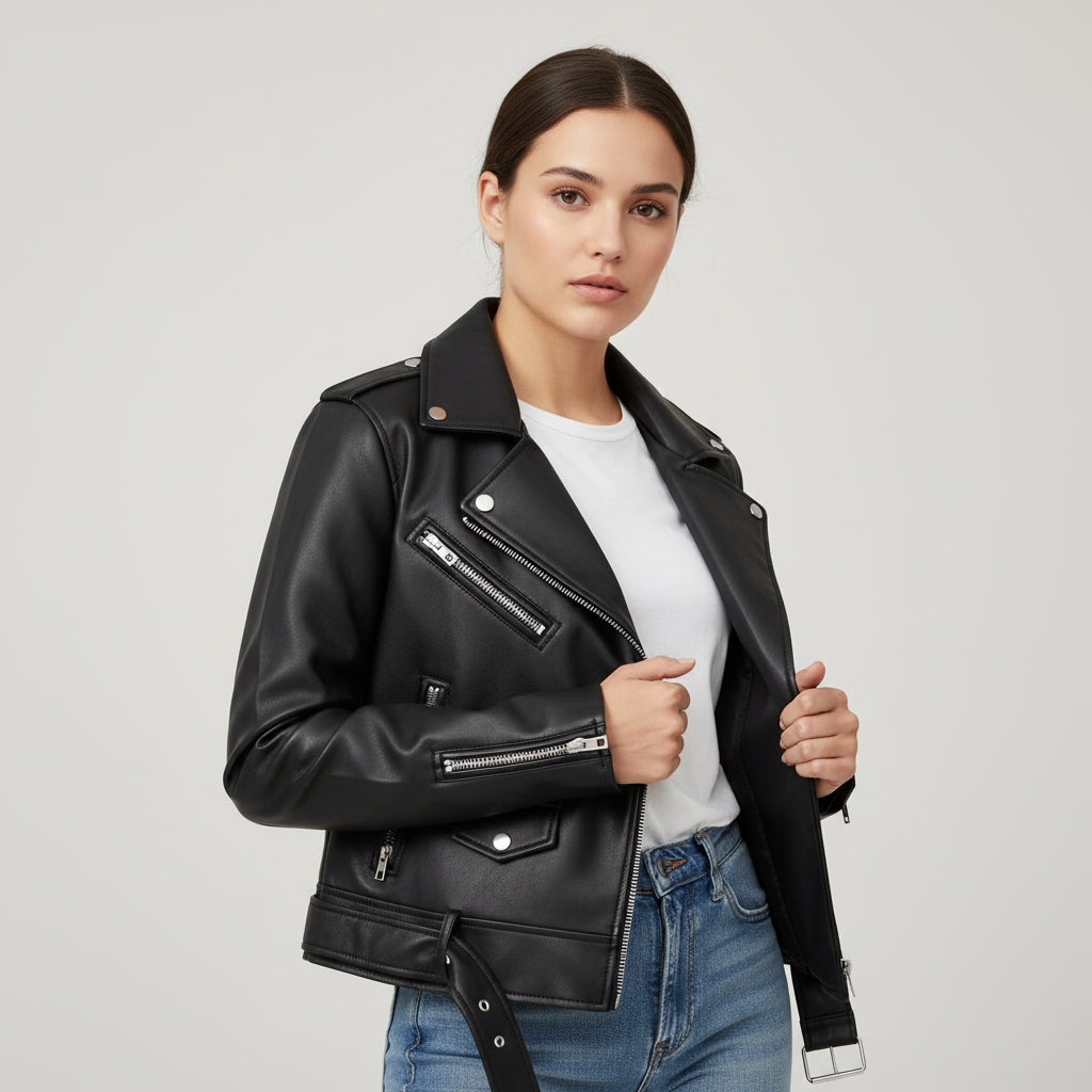 Classic Zip-Up Faux Leather Jacket-Bon Voyage Vintage