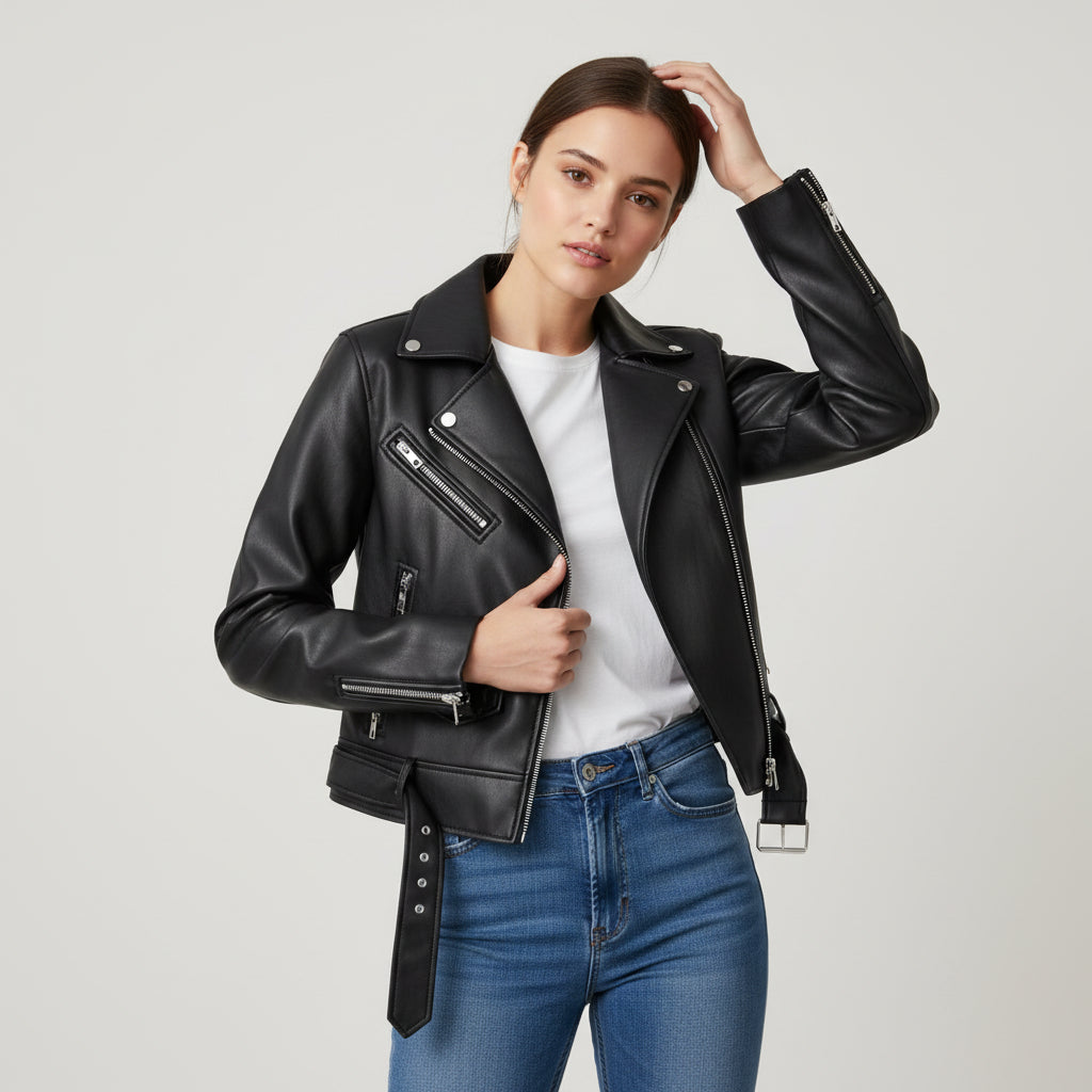Classic Zip-Up Faux Leather Jacket-Bon Voyage Vintage