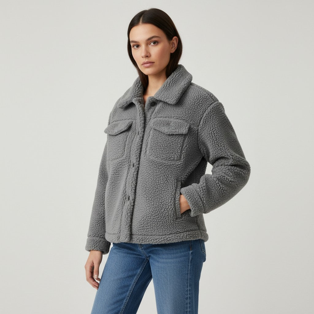 Elegant Lapel Fleece Jacket-Bon Voyage Vintage