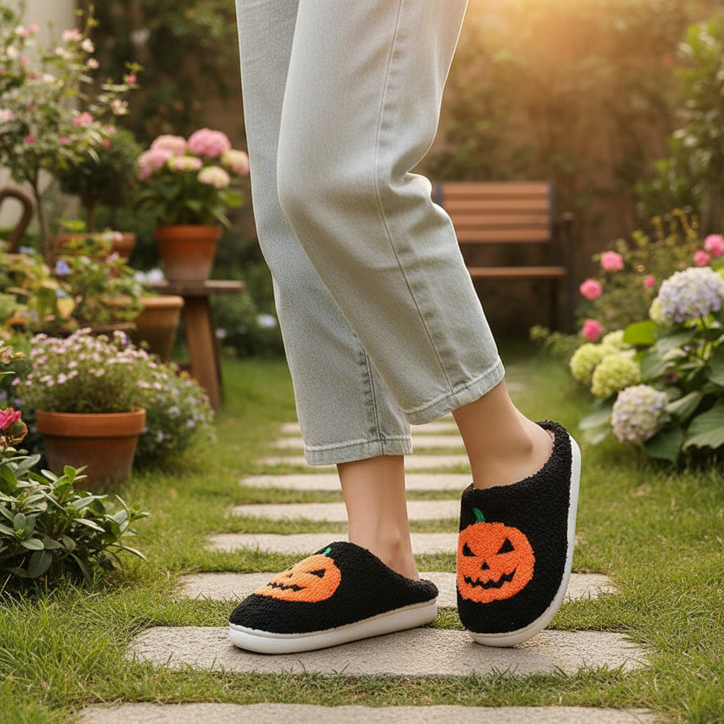 Halloween Pumpkin Cartoon Slippers Non-Slip Indoor House Shoes-Bon Voyage Vintage