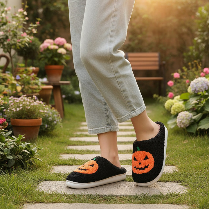 Halloween Pumpkin Cartoon Slippers Non-Slip Indoor House Shoes-Bon Voyage Vintage