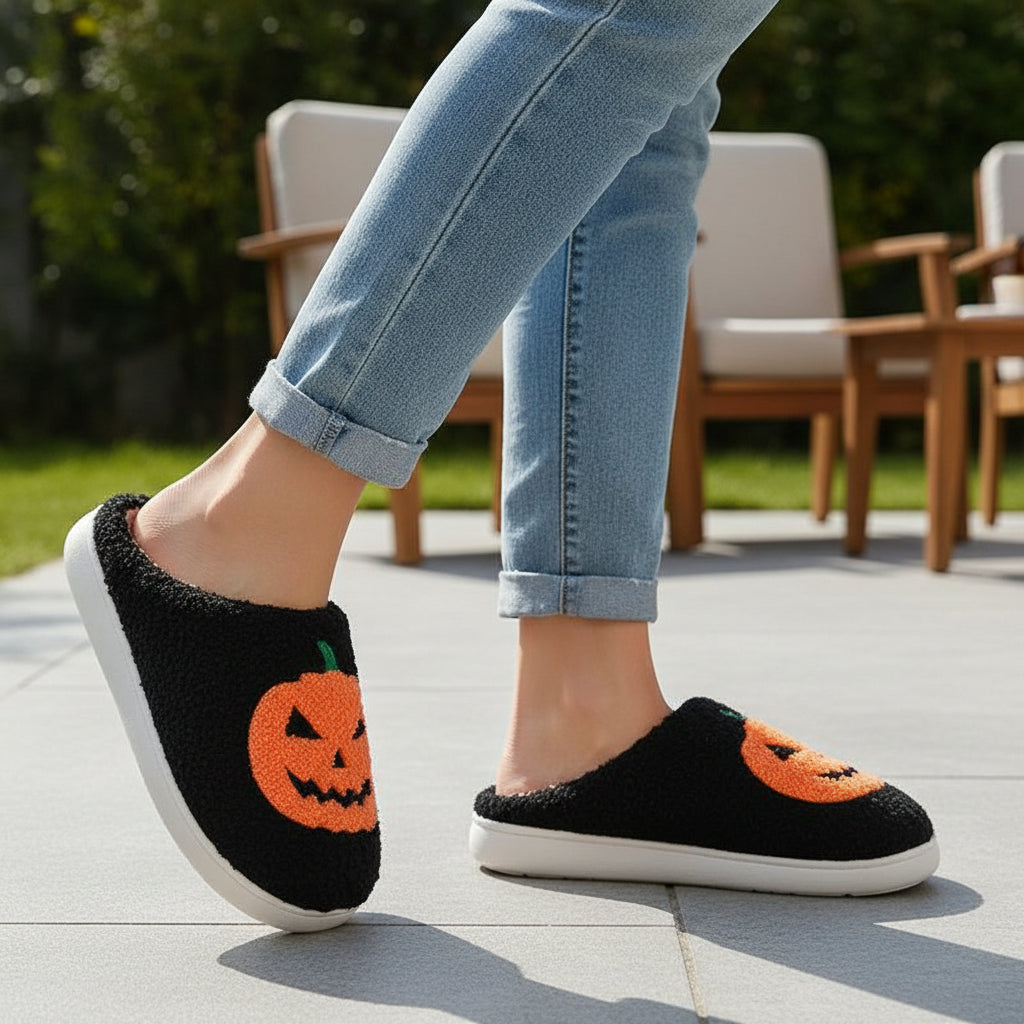 Halloween Pumpkin Cartoon Slippers Non-Slip Indoor House Shoes-Bon Voyage Vintage