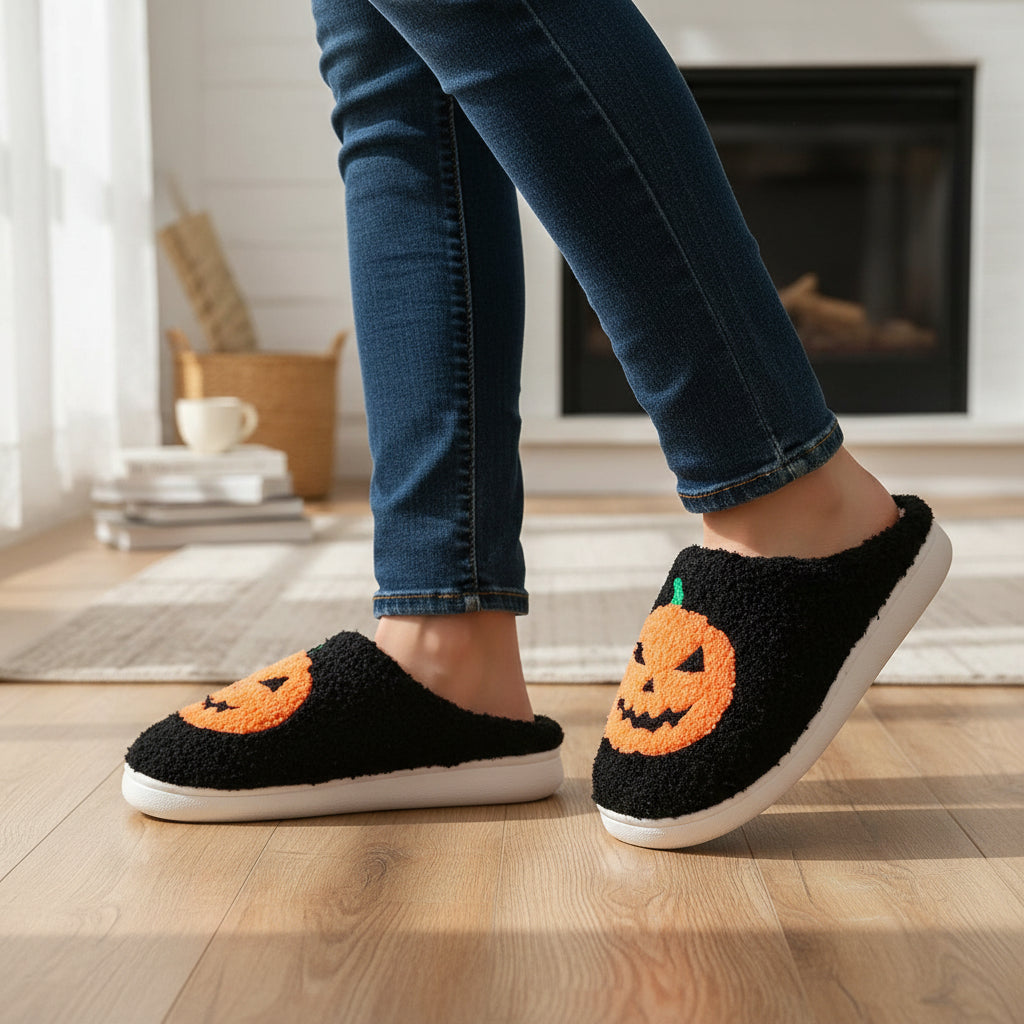 Halloween Pumpkin Cartoon Slippers Non-Slip Indoor House Shoes-Bon Voyage Vintage