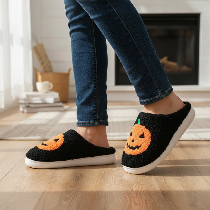 Halloween Pumpkin Cartoon Slippers Non-Slip Indoor House Shoes-Bon Voyage Vintage