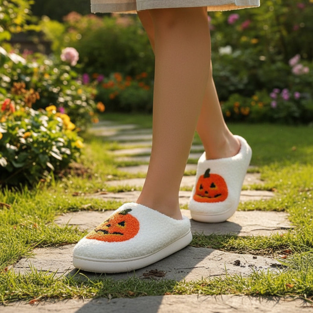 Halloween Pumpkin Cartoon Slippers Non-Slip Indoor House Shoes-Bon Voyage Vintage