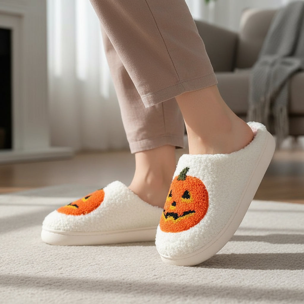 Halloween Pumpkin Cartoon Slippers Non-Slip Indoor House Shoes-Bon Voyage Vintage