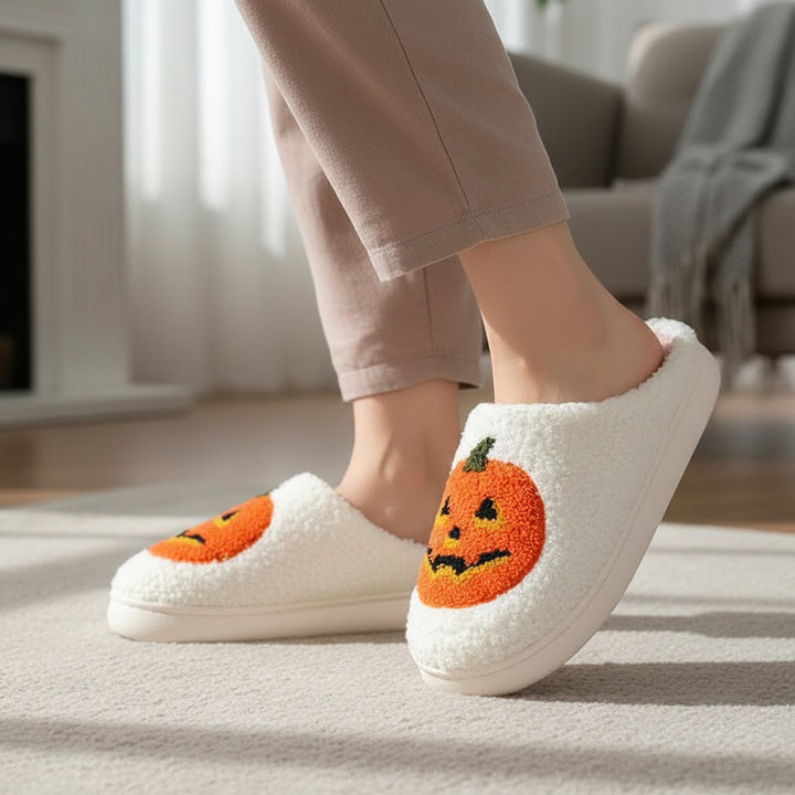 Halloween Pumpkin Cartoon Slippers Non-Slip Indoor House Shoes-Bon Voyage Vintage